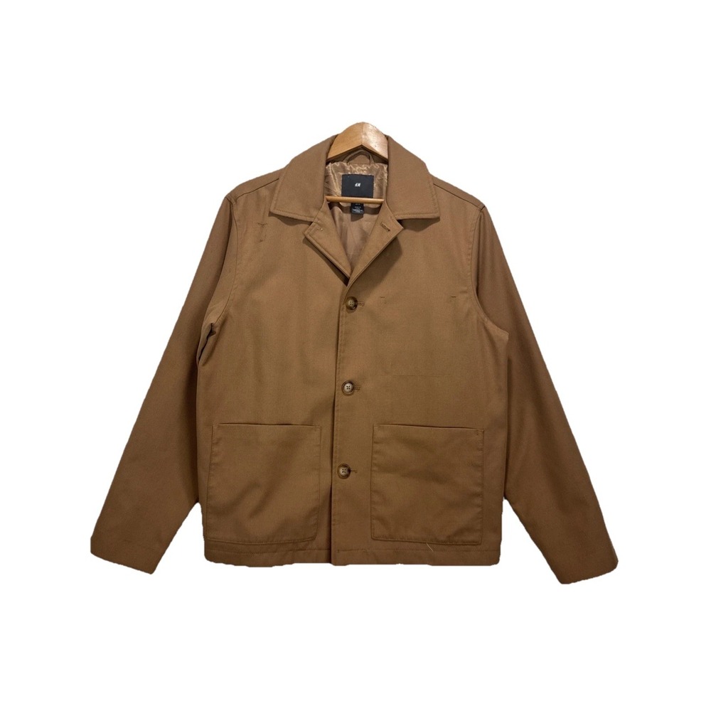 H&M Khaki Button-Up Bomber Regular Fit Over Coat Men's Size Medium‎
